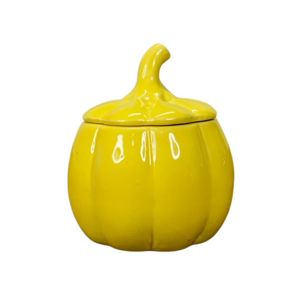 Porta Condimentos de 2ª LINHA Com DEFEITOS Estéticos Formato de Abóbora 300mL Com Tampa Feito de Cerâmica Amarelo