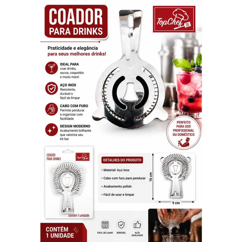Coador de coquetéis Strainer De Gelo Profissional Aço Inox Barman Bebidas Drinks coqueteleiras