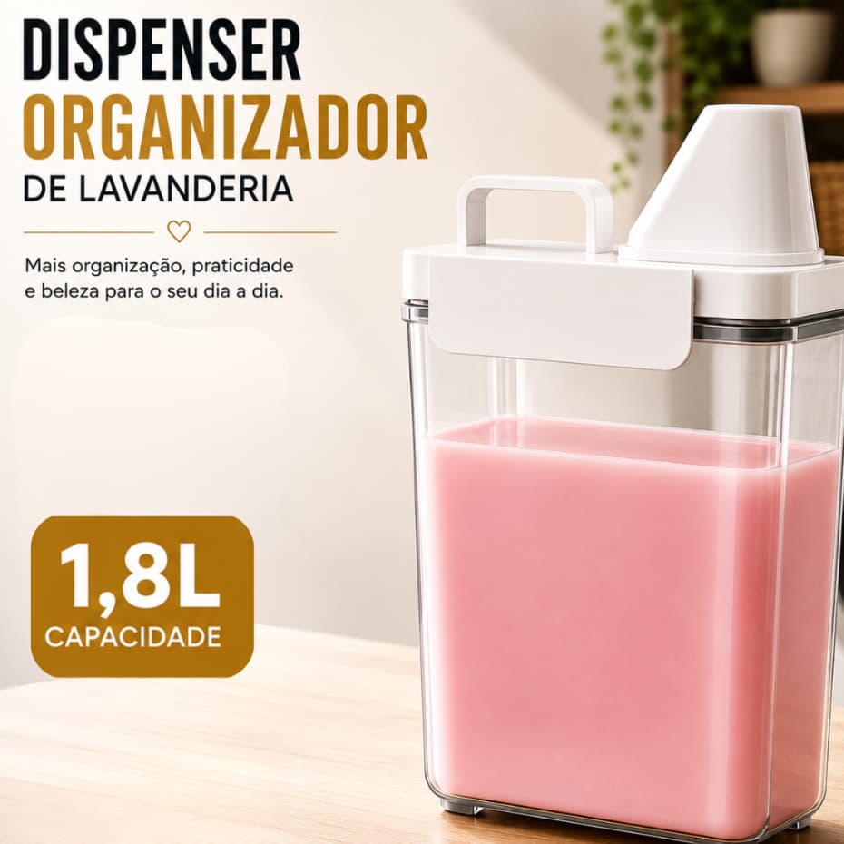 Dispenser Dosador Organizador Lavanderia Porta Sabão Líquido Amaciante Acrílico 1,8L