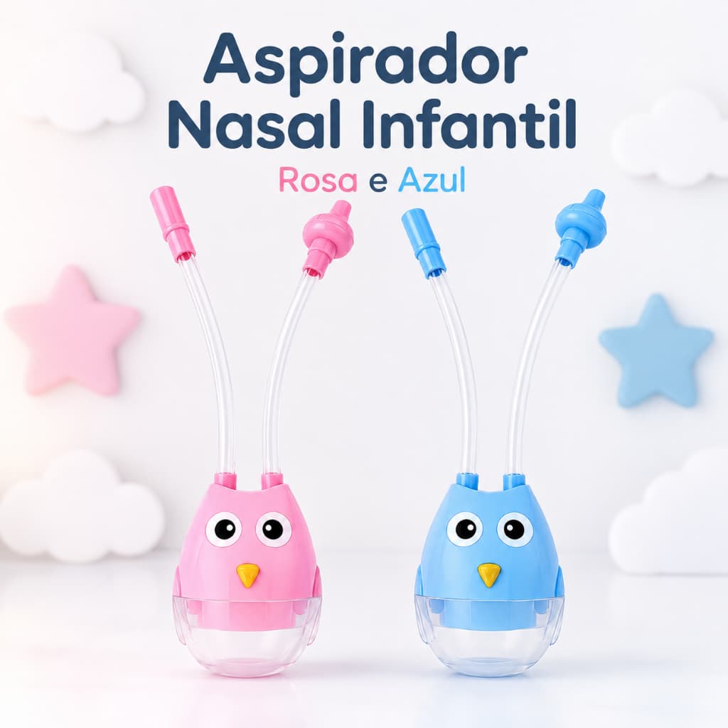 Aspirador Nasal Infantil Manual Corujinha Bebê Rosa Azul Higiene Nasal Antirrefluxo