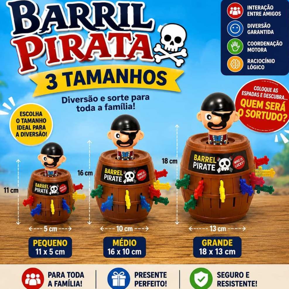 Barril Pirata Grande Médio Mini Original Brinquedo Infantil Jogo Tabuleiro Pula Família Pula batata Educativo Presente