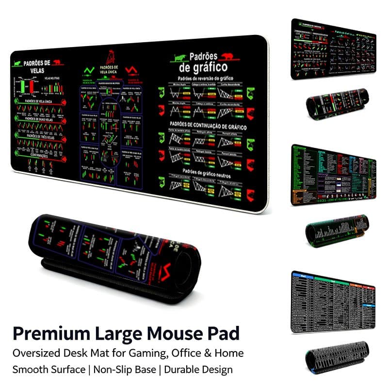 Mouse Pad Grande Day Trader Padrões de Gráfico e Velas Análise Técnica Mercado de Ações Desk Pad