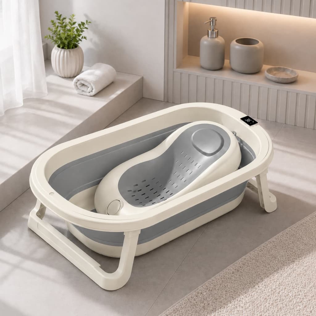 Banheira de Bebê Dobrável Portátil Sensor Temperatura Retrátil Menino Menina Compacta Segura 30L