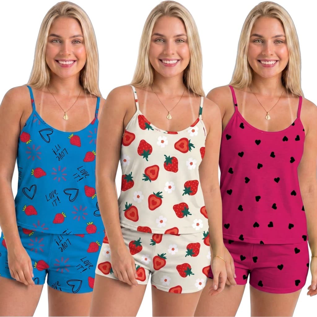 Kit 6 Peças (3 Conjuntos) Pijama Conjunto Baby Doll Short Doll Sem Bojo Original Estampas Premium