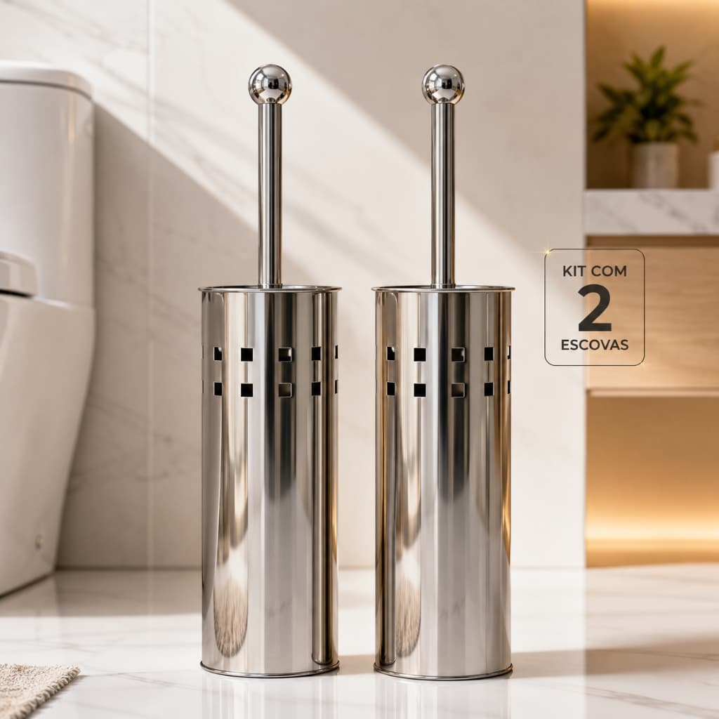 Kit 2 Escovas Sanitária De Inox Com Suporte Limpa Vaso Privada Banheiro Não Enferruja