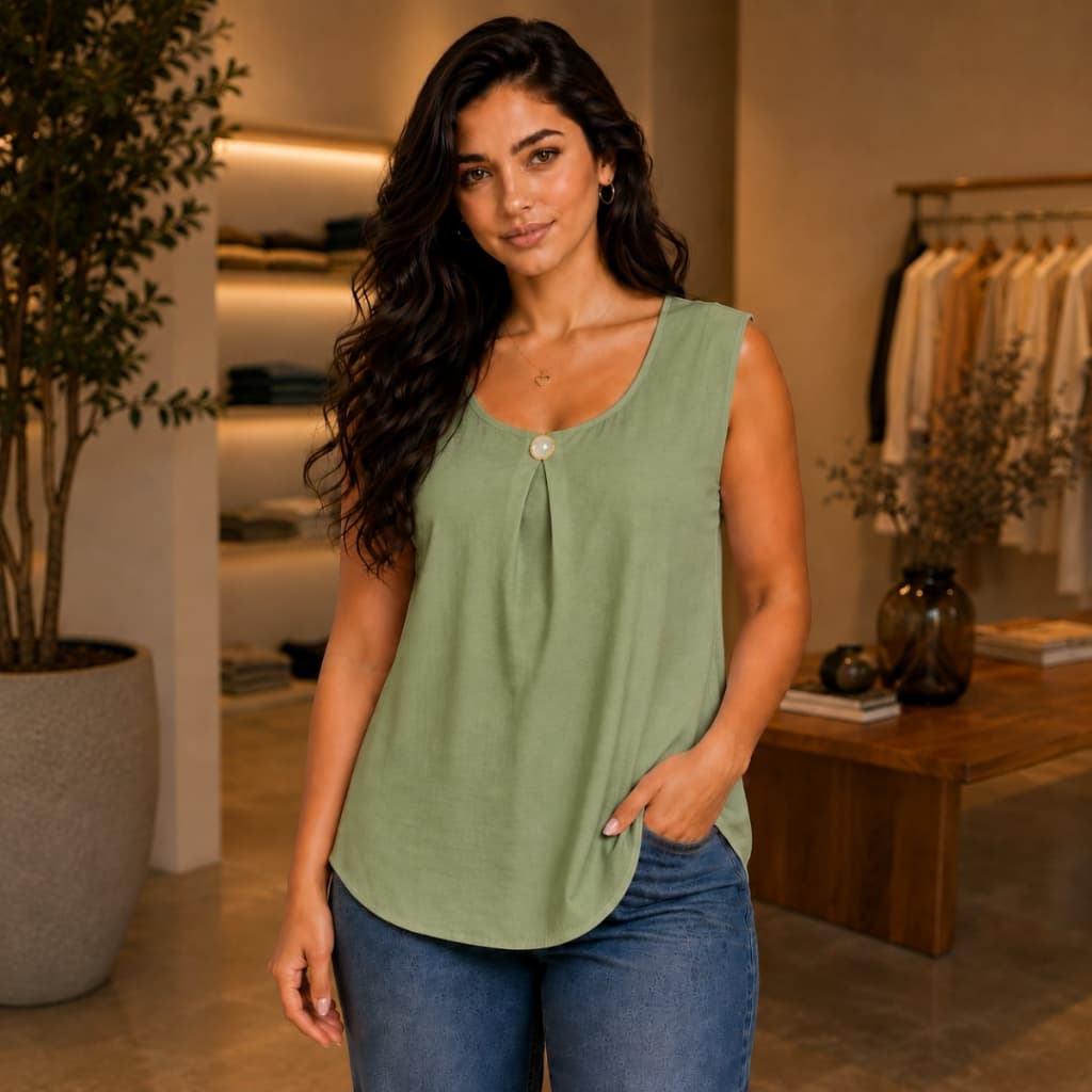 Blusa Regata Feminina Elegante Alongada Botao Perolado Look Elegante Feminino Regata Social Soltinha Alongada