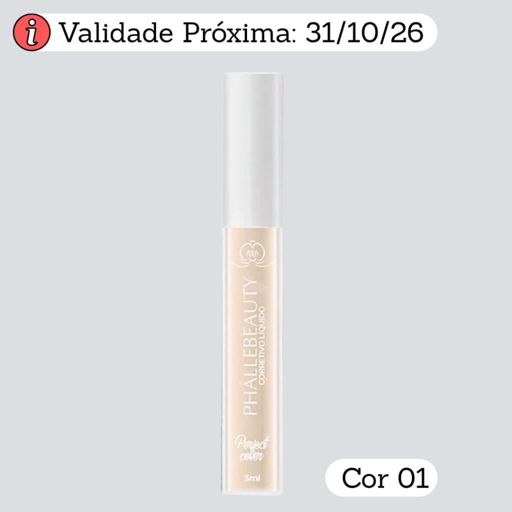Corretivo Líquido Perfect Cover Cor 01 3ml - Phállebeauty | Validade: 31/10/26