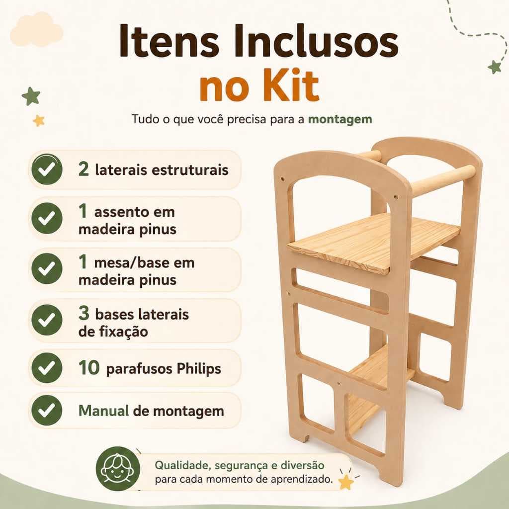 Nova Torre Aprendizagem Montessoriana 4x1 Mesinha Cadeirão