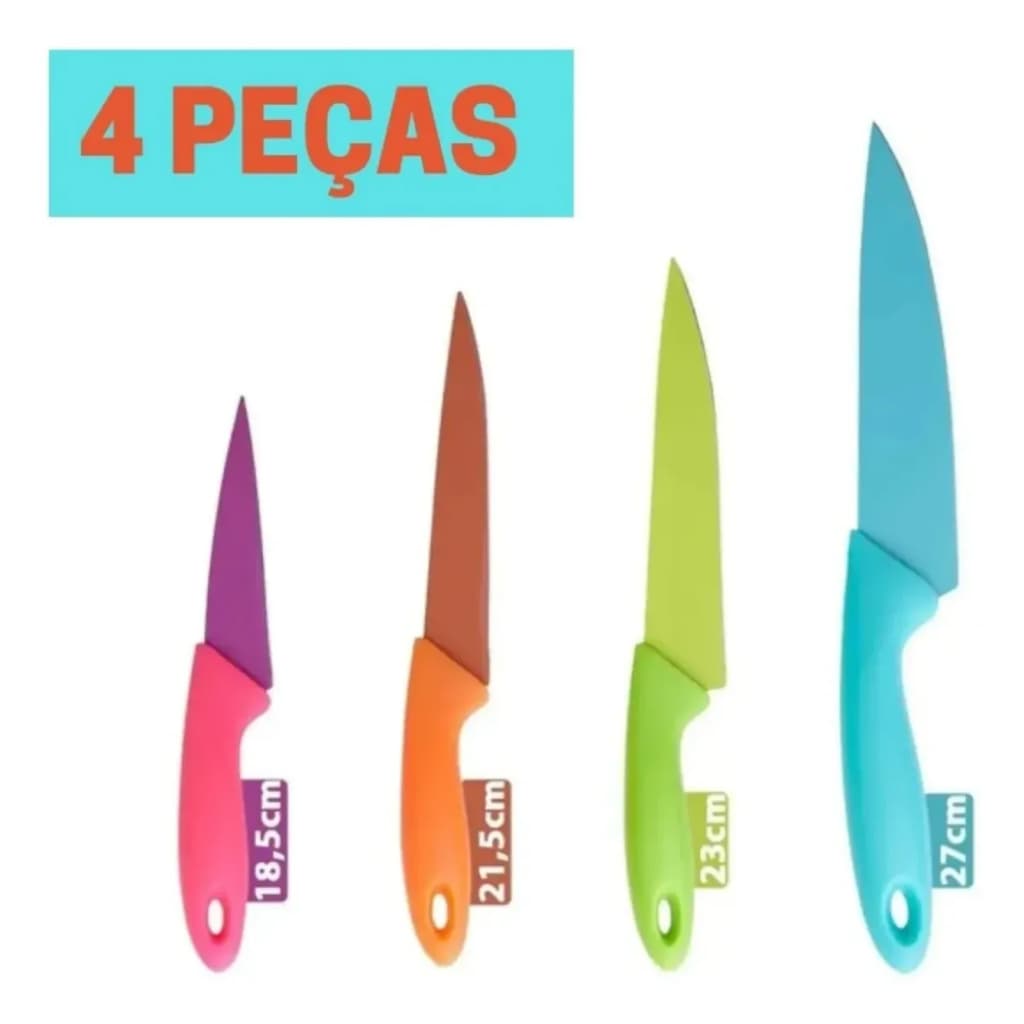 Facas De Cozinha Kit Conjunto Jogo 4 Coloridas Dia A Dia