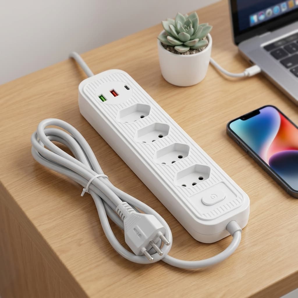 Extensão Elétrica 2 Metros Régua com 4 Tomadas e 2 Entradas USB