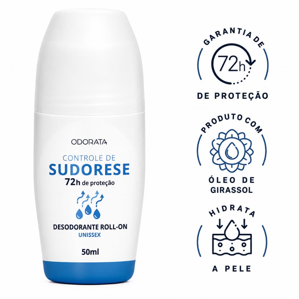 Desodorante Roll-On Controle de Sudorese 72h 50ml Unissex Tratamento Anti-Suor Combate o Suor Excessivo Odorata