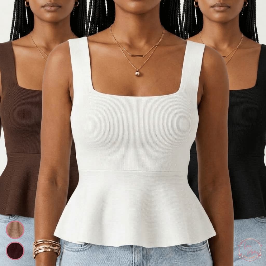 Blusa Regata Peplum Bata Feminina em Ribana Canelada com Babado Simples