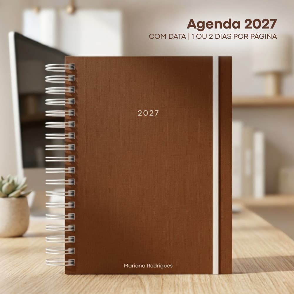 Agenda 2027 Personalizada com Nome | Agenda com Data Capa Dura A5 Planner Datado 2027 Comercial Corporativo Minimalista