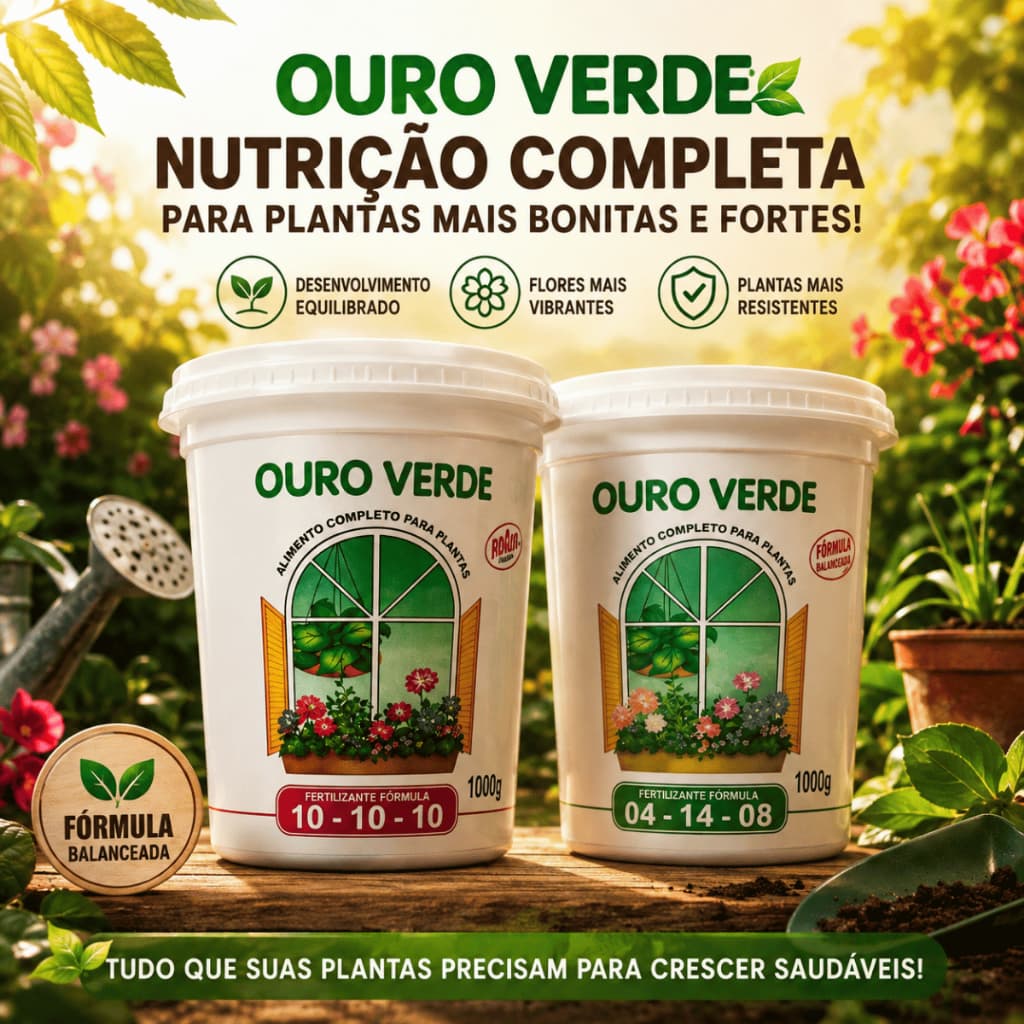 KIT Fertilizante Ouro Verde 1Kg 10-10-10 e 04-14-08 Granulado Alimento Completo para Plantas Adubo Mineral Misto