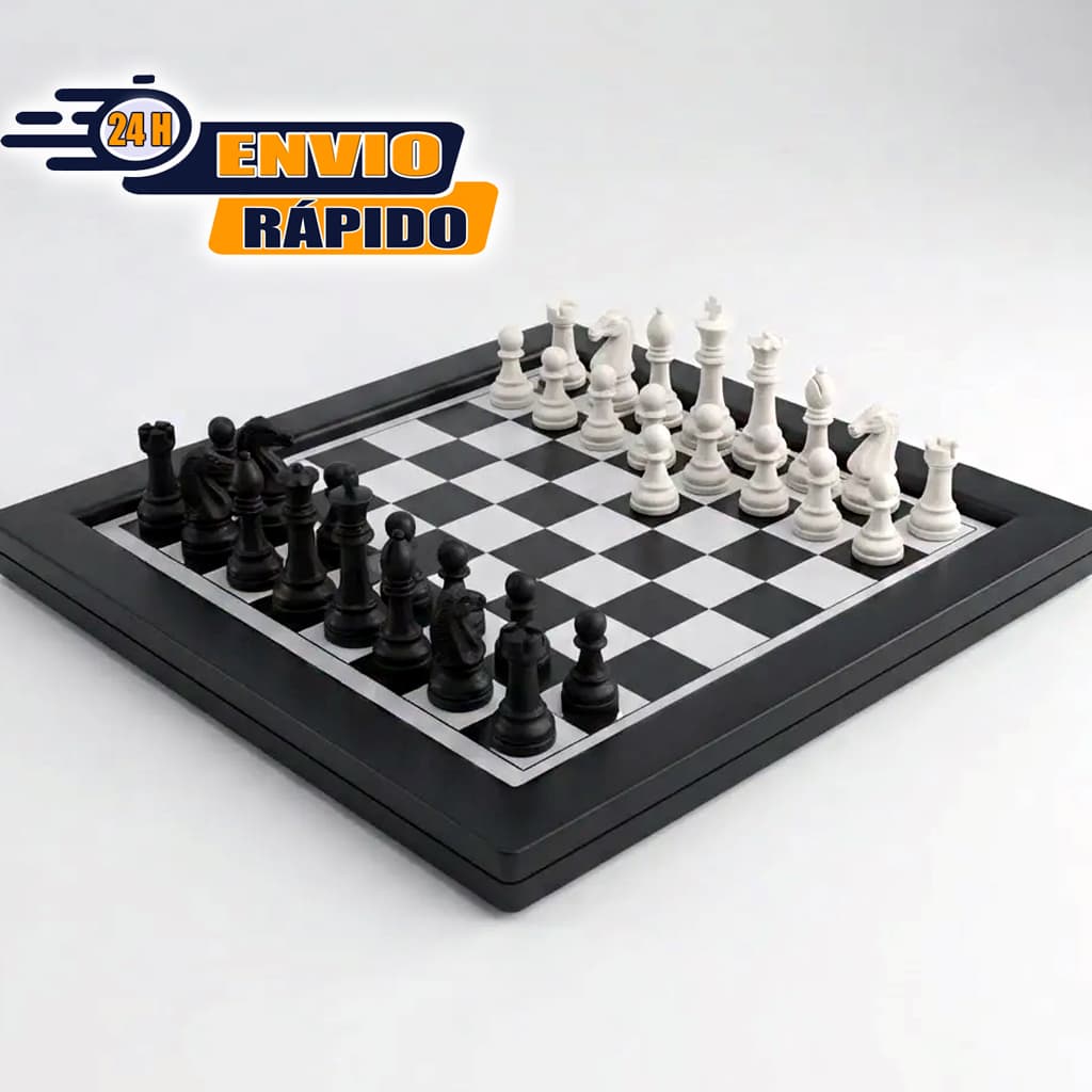 Jogo Xadrez + Trilha (no verso) Brinquedo brinquedinho Clássico