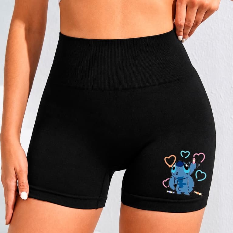 Shorts Feminino Suplex Short Legging Academia Fitness Mulher Treino Moda Stitch Fofo Fit P M G GG Alta Qualidade Moda