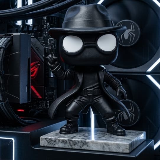 Miniatura Colecionável Personagem Noir Preto com Chapéu Óculos e Sobretudo Decoração Geek