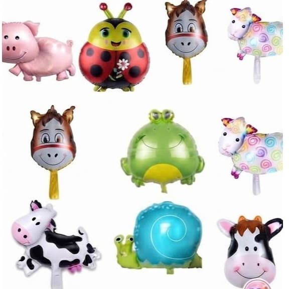 Kit 20 Balões Metalizados Fazendinha Jardim Animais Joaninha Vaca Caracol Festas Decorações Infantis