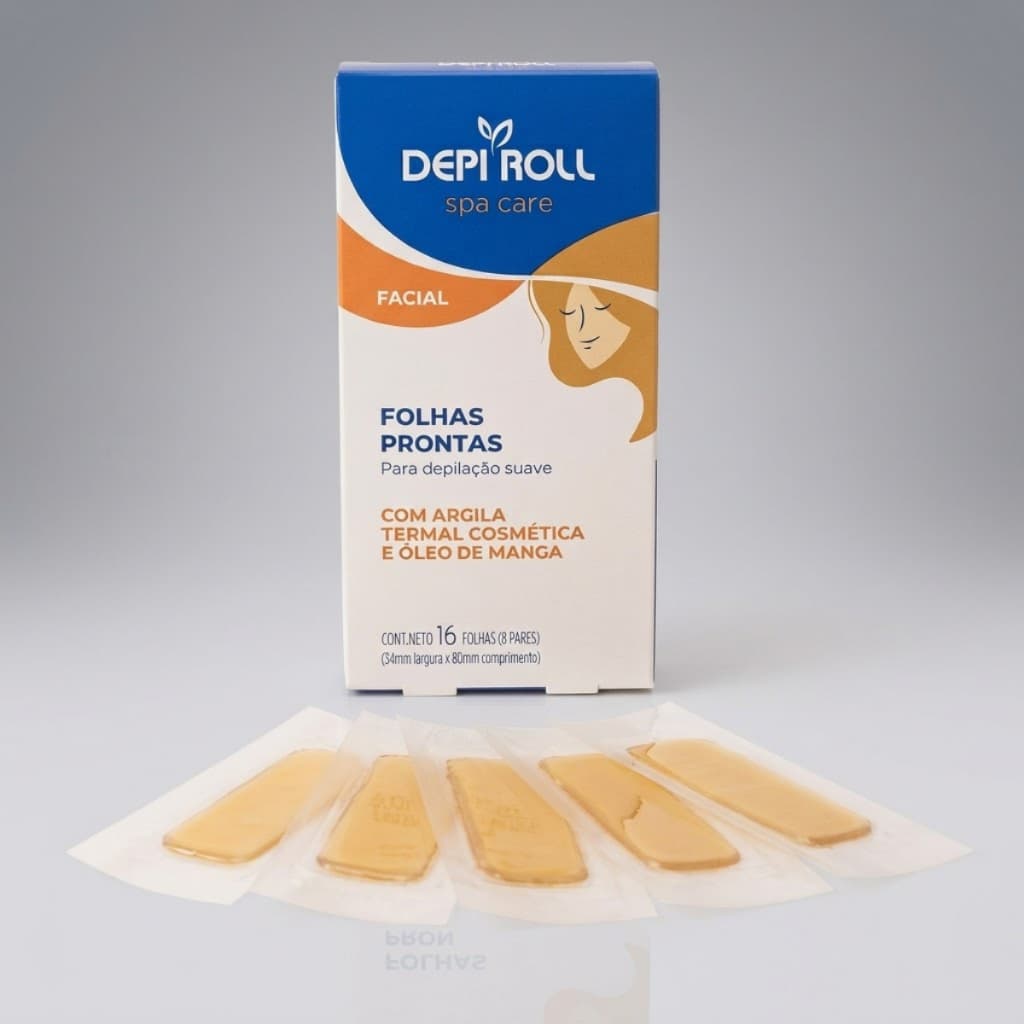 Folhas Prontas Depilatórias Depi Roll Spa Care Facial Argila Termal e Óleo de Manga 16 Folhas (8 Pares)