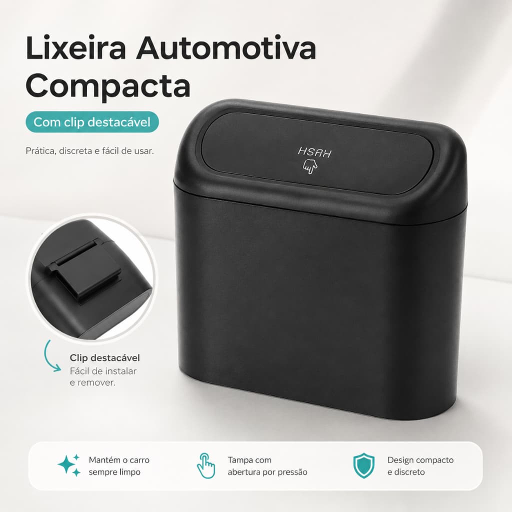 Mini Lixeira Para Carro Automotiva Portátil com Tampa Preta
