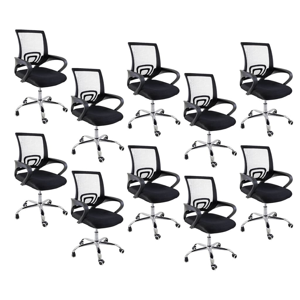 Kit 10 Cadeiras de Escritório Oficial Begônia Preto Tela Mesh Ergonômicas