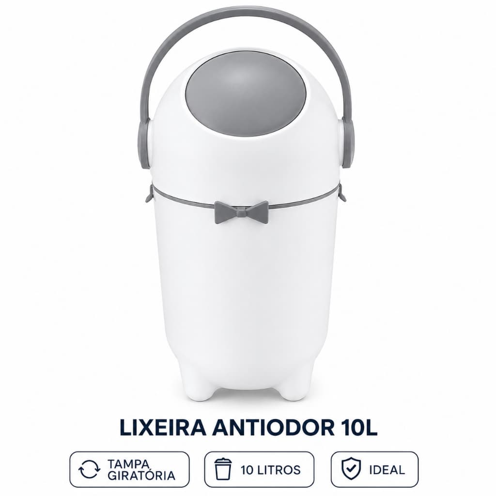 Lixeira Antiodor 10L Tampa Giratória Para Fraldas Bebê Banheiro Cozinha Pet Branca Ideal Lixo Mágico