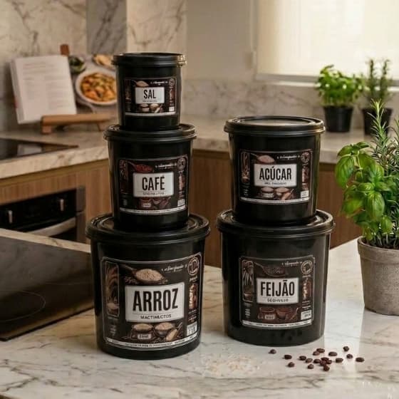 Kit com 5 potes para mantimentos organização dos alimentos decorado