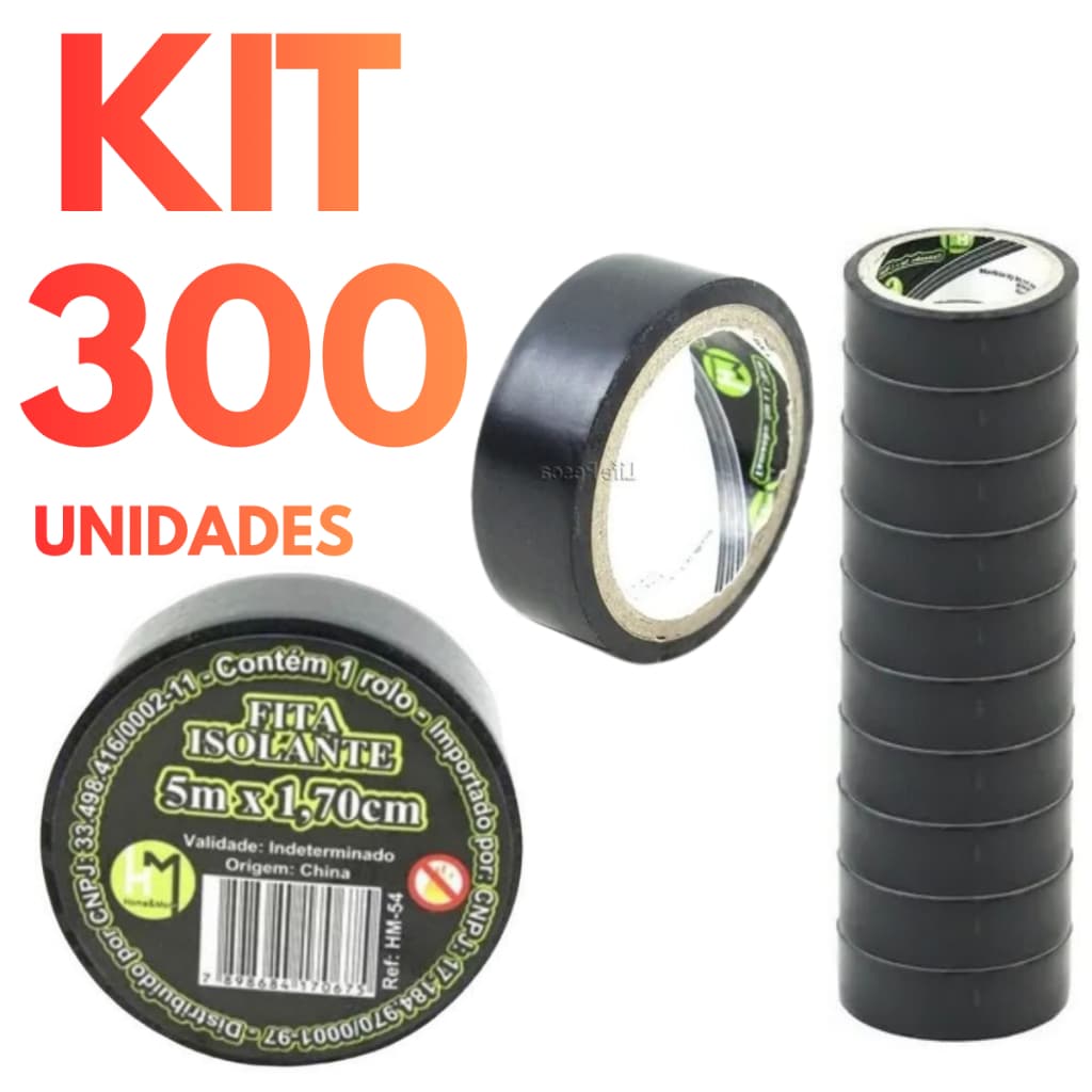 Pack Fitas Isolantes Preta 5m x 1,7cm Alta Aderência para Fios Cabos Instalação Elétrica Premium