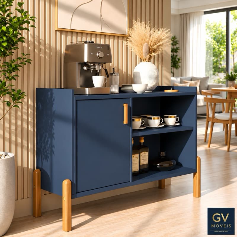 Aparador Cantinho do Café Suíça , Visual Elegante e Sofisticado ,Pés em Madeira- Kit Cozinha 5 Pta