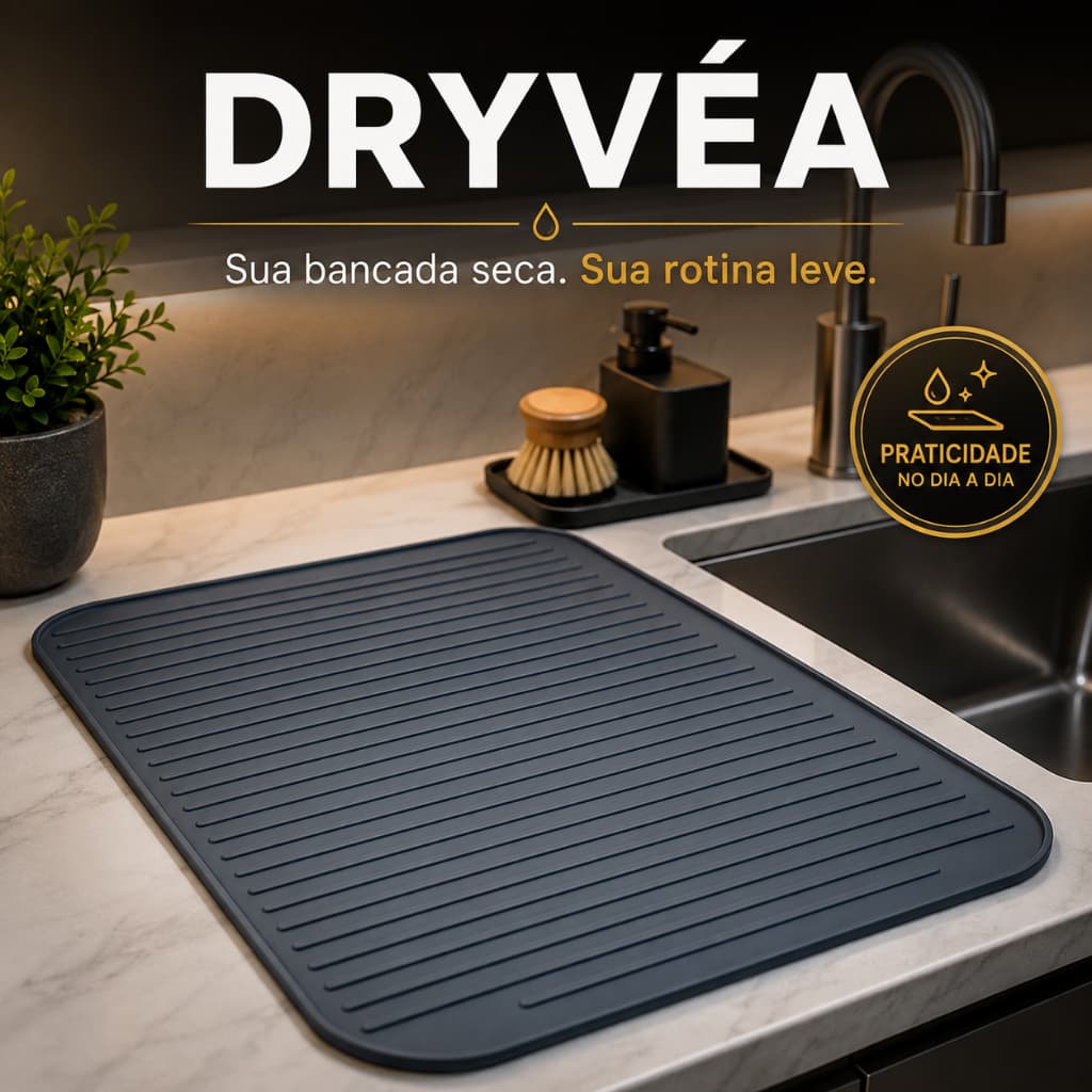 Tapete Escorredor de Silicone DRYVÉA 40cm para Louças Pratos Copos Talheres Pia Cozinha