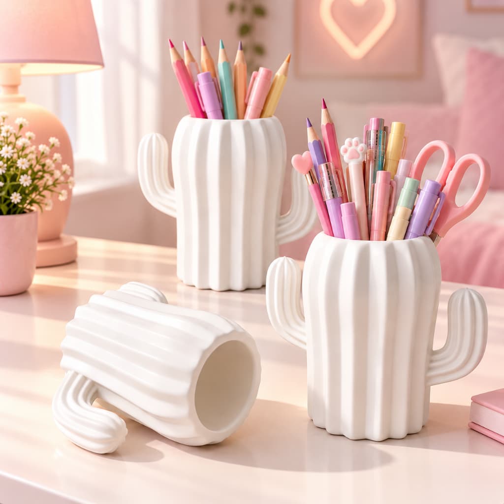 Organizador de Mesa Escritório Cacto Porta Caneta Organizador Porta Objetos Decorativo para Mesa de Estudo