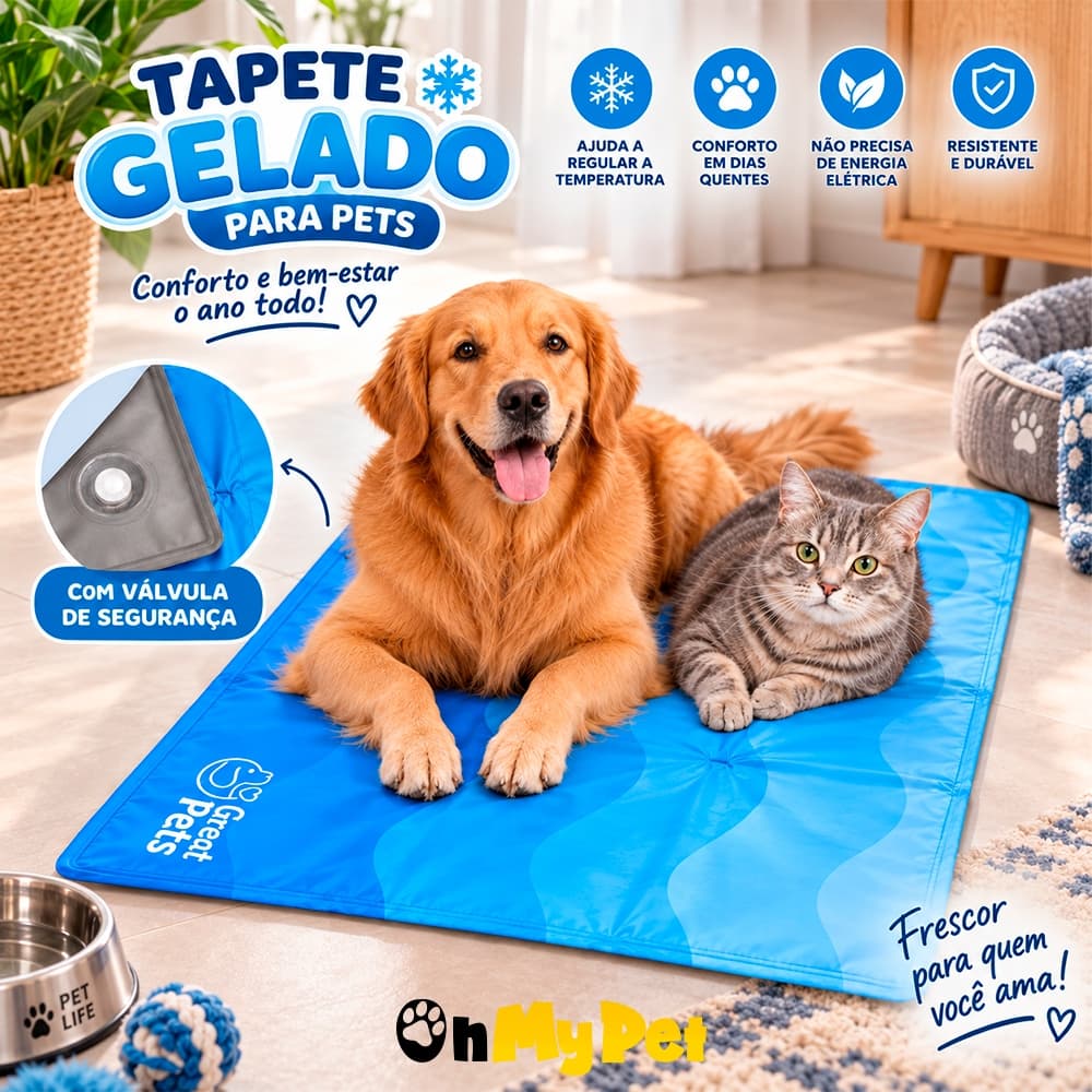 Tapete Gelado Refrescante Great Pets 90x50cm Colchonete Resistente Cama Para Cachorro Gato Pet Animal