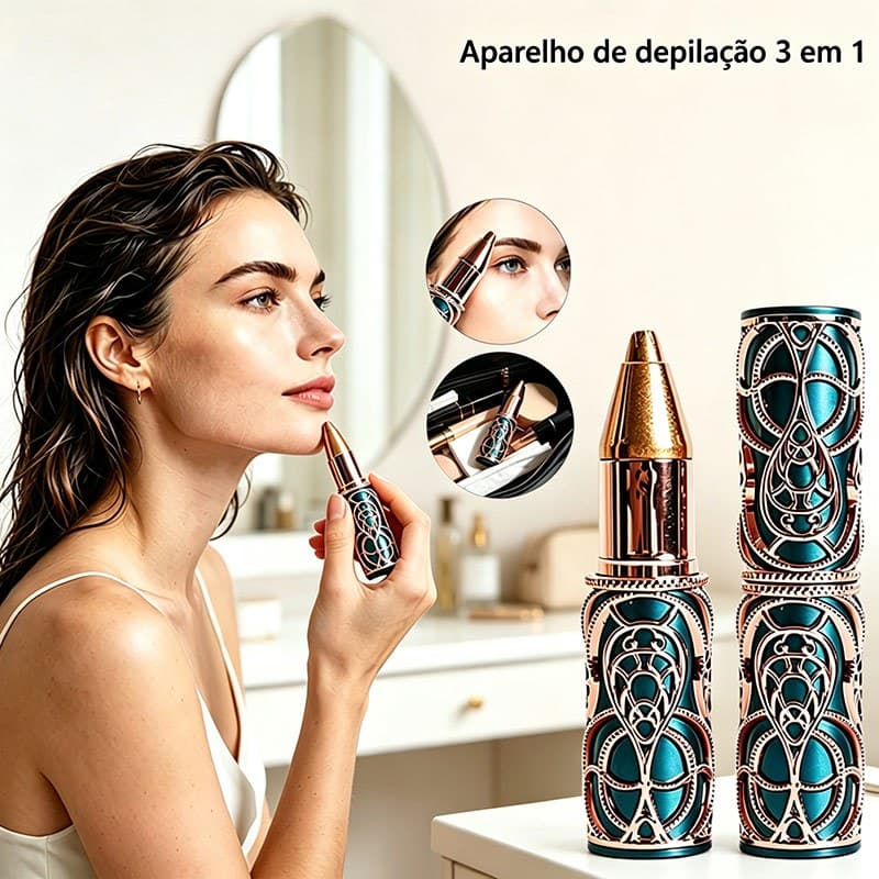Depilador Elétrico Feminino 3 em 1 Recarregável USB Removedor de Pelos para Rosto Nariz Axilas e Corpo Portátil