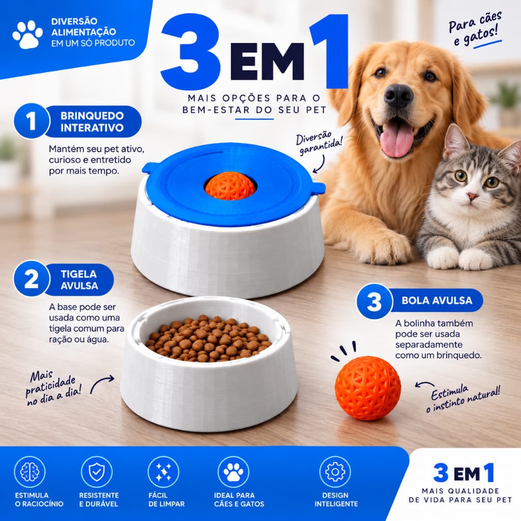 Prato Lambedor Pet Bolinha Rotativa Tapete De Lamber Cães Gatos Comedouro 3 em 1 Antistress Antiansiedade