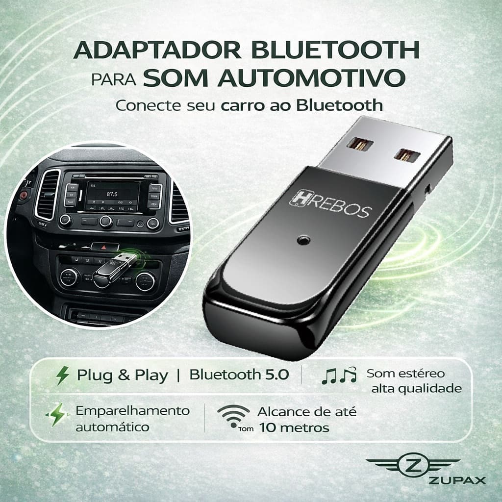 Adaptador Bluetooth Para Som Automotivo Car Connect Receptor Bluetooth para Carro Plug & Play