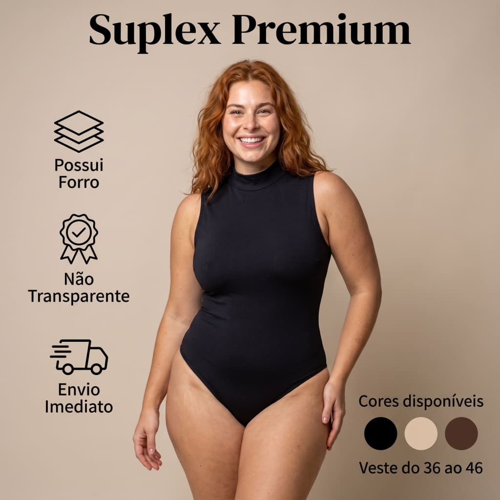 Body Feminino Gola O Fechada Sem transparência Regata Microfibra Suplex Forro Duplo Bori Collant Dia a Dia P M G GG