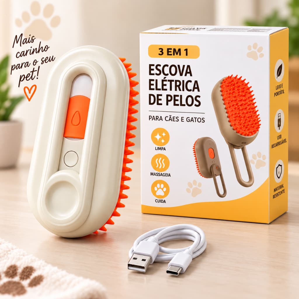 Escova A Vapor Para Gatos Cães 3 Em 1 Escovas Elétricas De Pêlos Pentes De Massagem Animais De Estimação Remoção