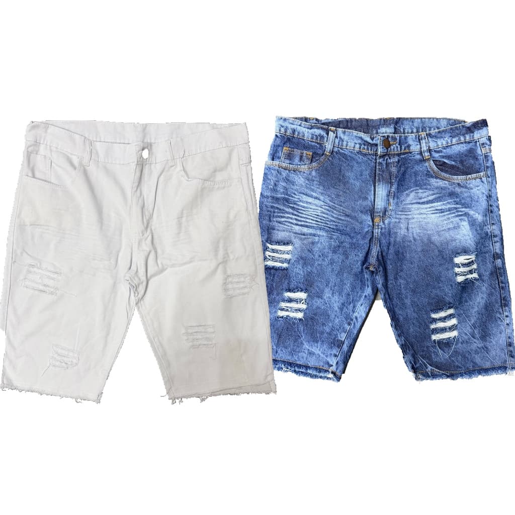 Kit com 2 Bermudas Jeans Masculina Rasgada Fashion
