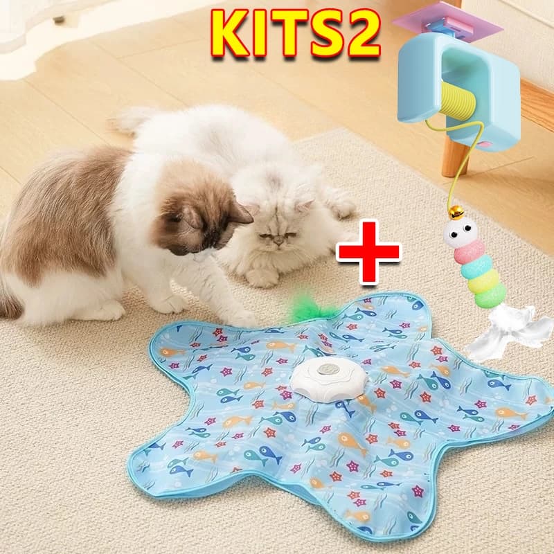Cat Toy Electric Mobile Mat Automatic Butterfly Teaser Feathers Anti Boredom Fun Feline Automatic cat-teasing toy set