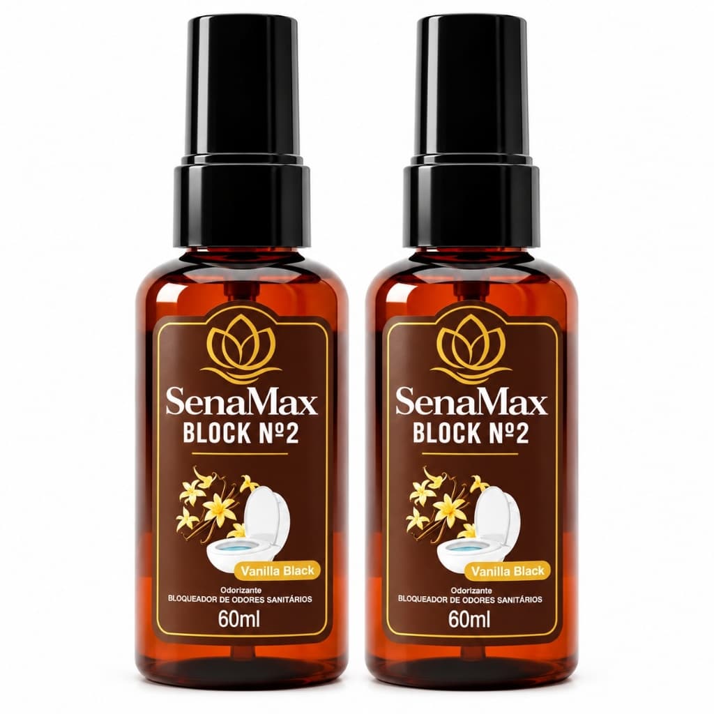 Kit 2 SenaMax Block Nº2 Vanilla Black 60ml Bloqueador de Odores Sanitários Odorizante para Vaso Sanitário