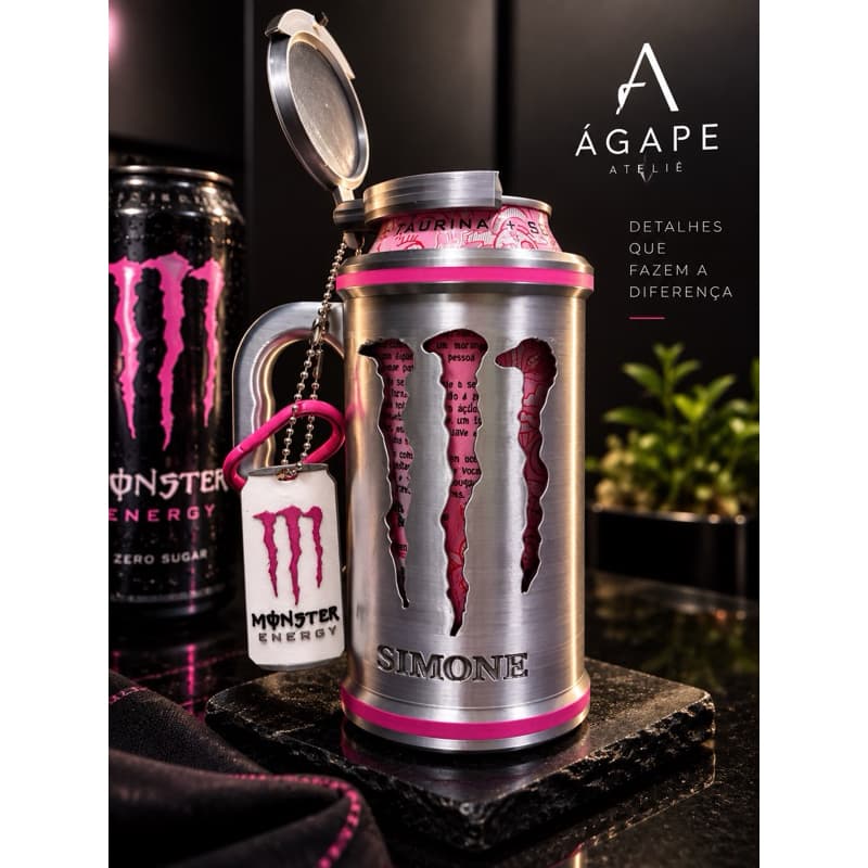 Porta-Lata Monster 473ml com Tampa + Abridor + Chaveiro Abridor | Porta Lata Personalizado