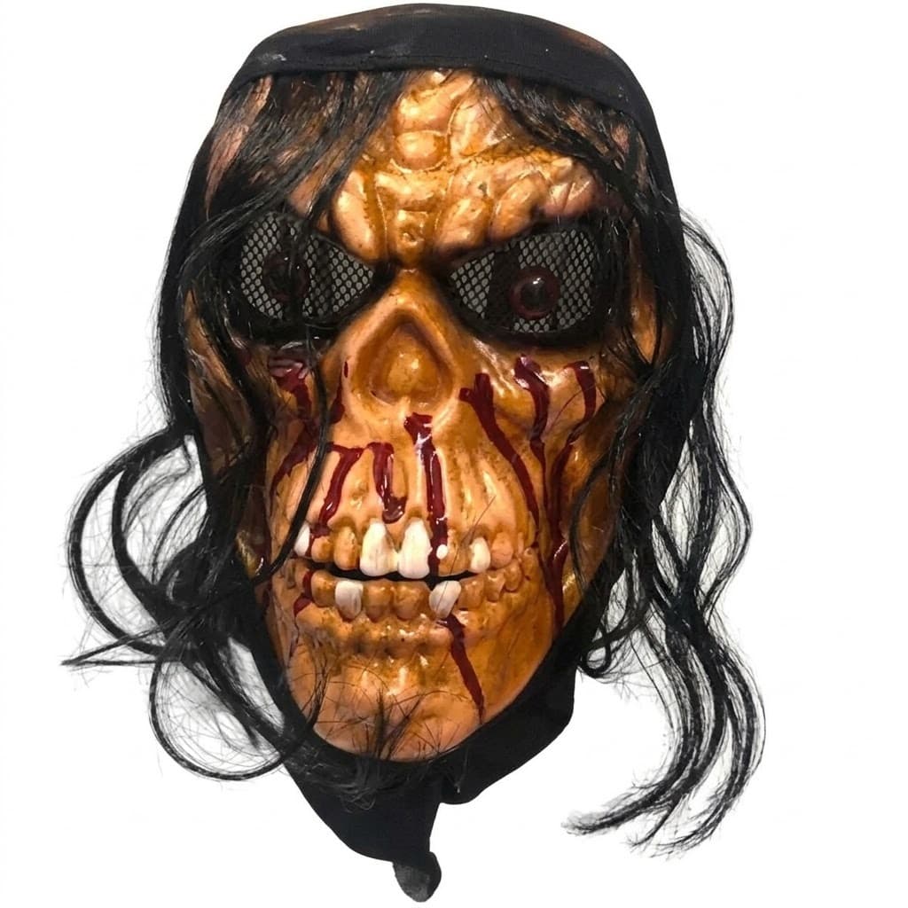 Máscara Caveira Assustadora Realista com Cabelos Halloween Terror Fantasia