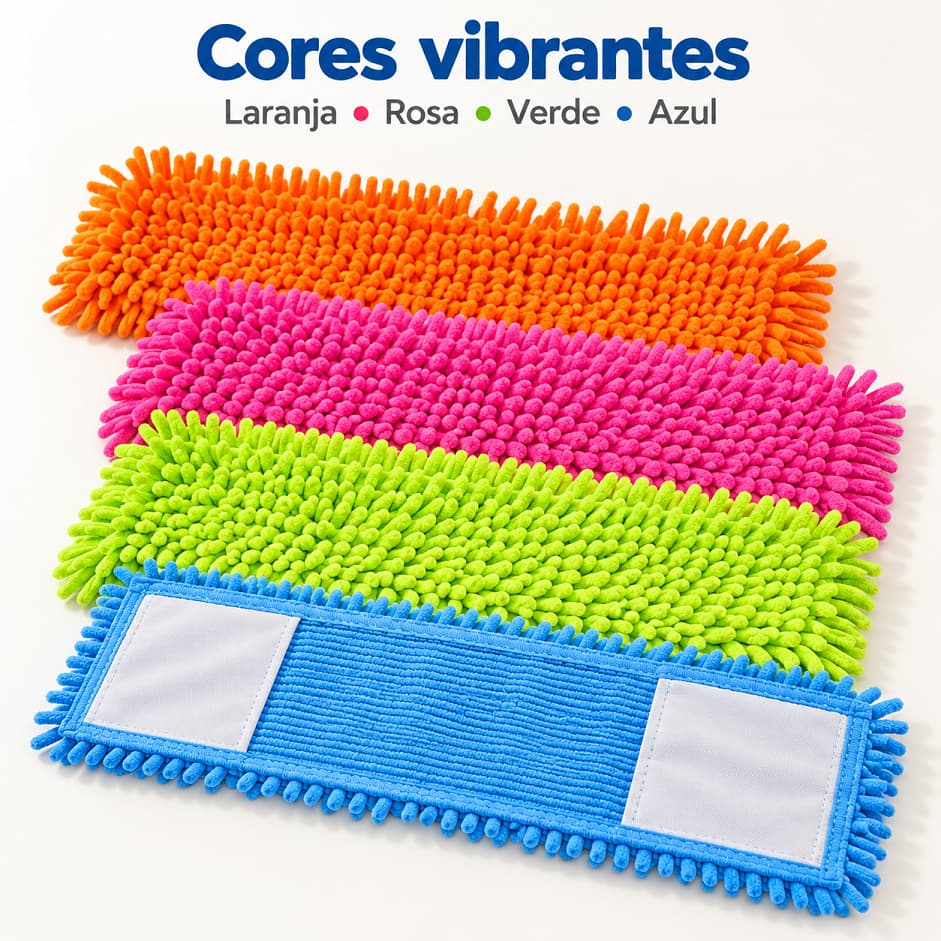 Refil Mop Microfibra Chenille 40x13cm Tira Pó Limpa Pisos para Rodo Mop e Vassoura