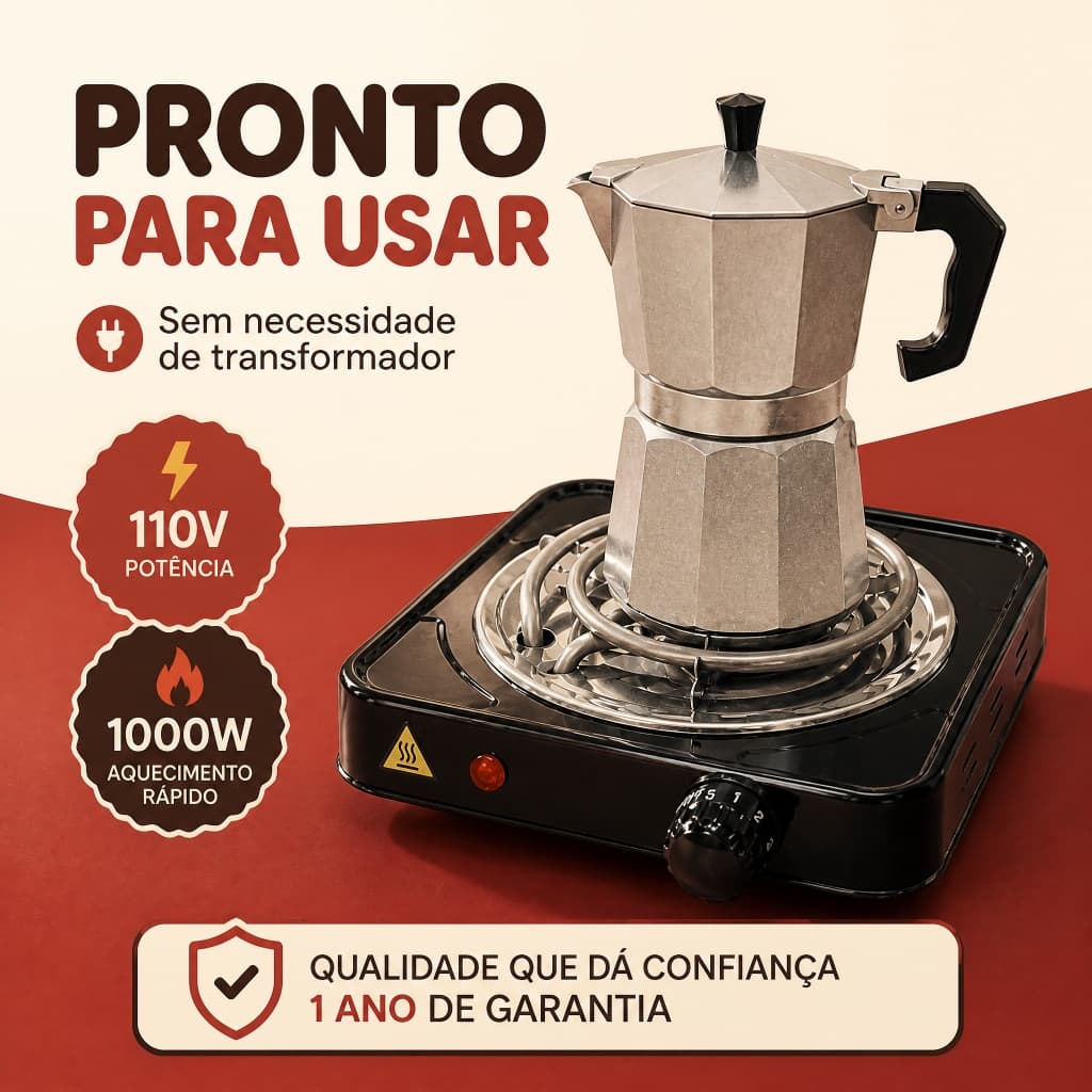 Fogareiro Elétrico Portátil 1 Boca 127V, 5 Níveis de Calor Ajustável, Ideal para Moka, Aquecimento Rápido
