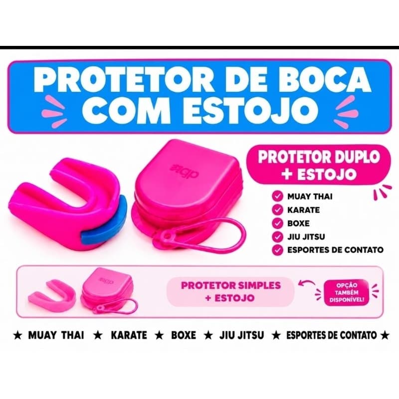 PROTETOR BUCAL DUPLO OU SIMPLES COM ESTOJO ROSA OU SEPARADOS- MUAY THAI, BOΧΕ, ΜΜΑ