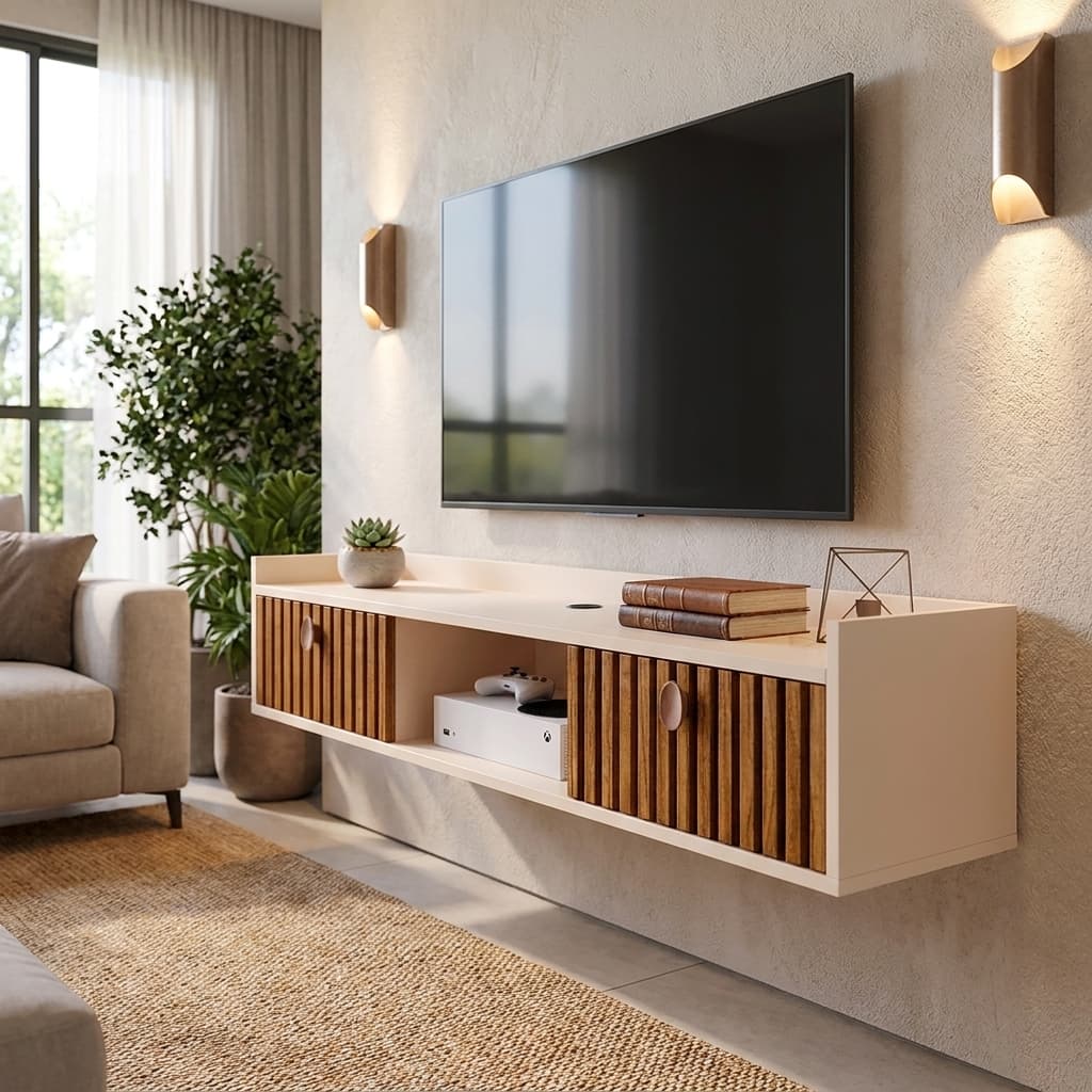 Rack Suspenso Sala Tv 1.20 Home Decoração Sala Quarto nicho 2 Porta Varia Cores Painel TV Moderno Envio Rápido