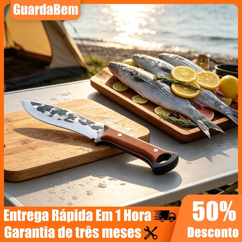 Faca Kukri 29cm Campeira Country, Lâmina Integral, para Caça, Pesca e Churrasco, Acompanha Bainha de Couro