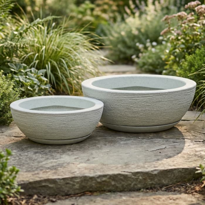 Kit 2 Bacias Escovadas Vasos para Plantas Polietileno Decorativo Grande Casa Sala Jardim com Prato