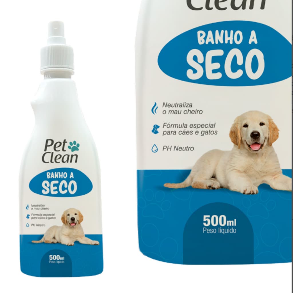 Banho a Seco Spray Sem Enxágue para Cachorro e Gato Pet Clean - 500 ml