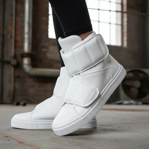 Tênis Botinha Moda Academia Fitness estiloso Fechamento em Velkro Branco